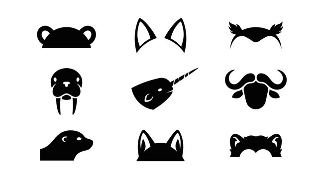 Various animal ears and heads black.