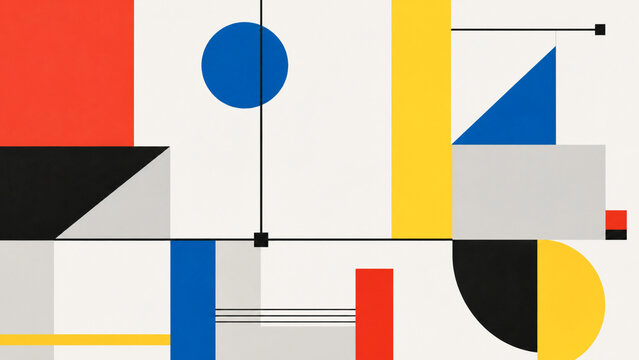 Bauhaus style abstract geometric background, minimalist art with primary colors and shapes