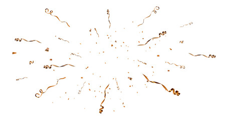 Naklejka premium Gold Confetti Burst with Flying Ribbons and Party Streamers on Transparent Background