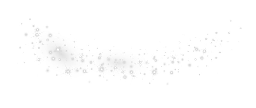 Dynamic Silver Glitter Wave with Overlapping Oval Light Trails, Bokeh Particles and Bright Starbursts Isolated