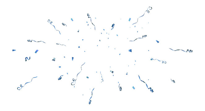 Blue Confetti Explosion with Flying Ribbons and Party Streamers Isolated