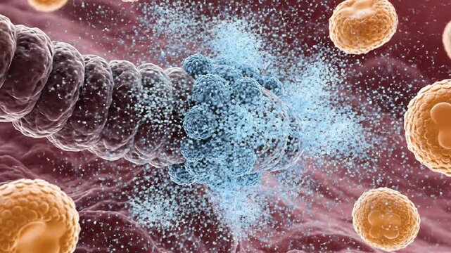 Eosinophil Immune Response Attack on Parasites Within Tissues in Microscopic Detail