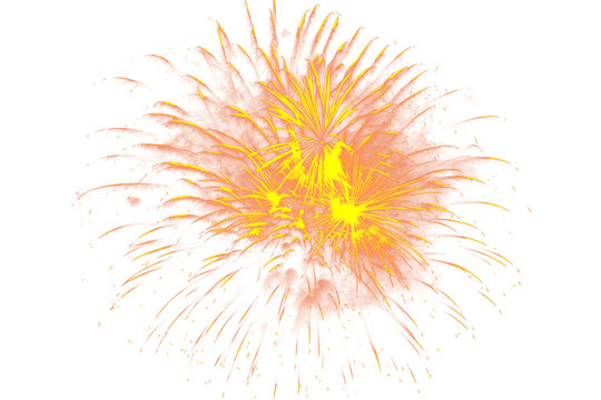 Vibrant Yellow and Orange Firework Burst Illustration, Festive Celebration Explosion Graphic Asset Isolated on Plain Background