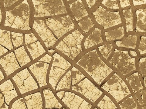 Cracked earth. Aerial view. Drone shot. Namib Desert, Skeleton Coast, Namibia