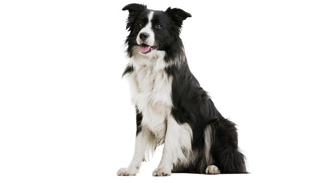 Black and white Border Collie dog sitting attentively