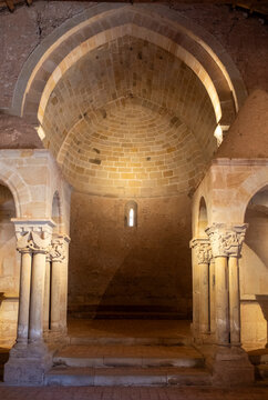 Romanesque apse inside San Juan de Duero monastery in Soria, Spain