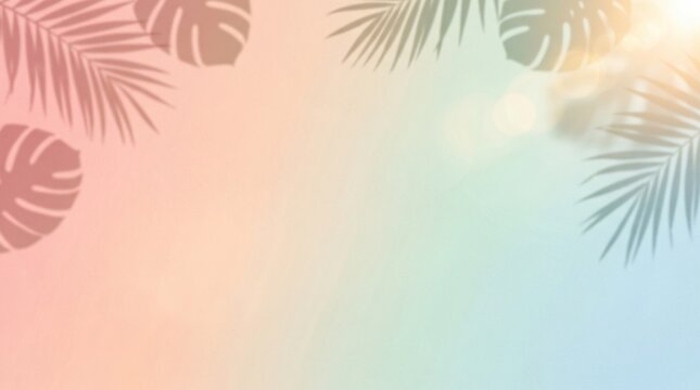 Abstract Summer Tropical Background Template with Palm Leaves Shadow and Copy Space