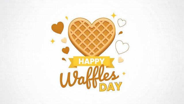 Happy waffles day festive graphic illustration with heart shaped waffle and decorative icons breakfast delicious