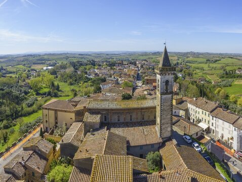 View from the tower to the church of Santa Croce, Vinci, Metropolitan City of Florence, Italy