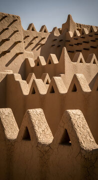 Earthen Clay Architecture Historic Desert Fortress Walls in Sunlight