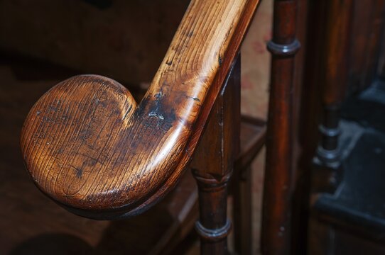 Wooden railing, handrail, Chapslee Hotel, former summer residence of the Raja of Kapurthal, Elysium Hill, Lakkar Bazar, Shimla, Himachal Pradesh, North India, India