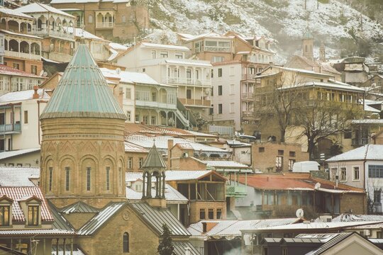 Old Tbilisi historical buildings. Caucasus Travel culture sightseeing landmarks.Tbilisi.Georgia