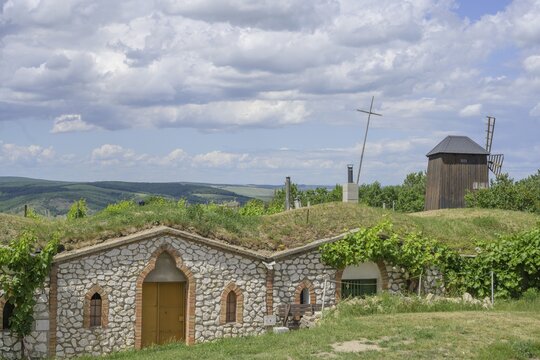 Windmill and wine cellar near Cellar Lane, Vrbice u Velk&yacute;ch Pavlovic, South Moravsk&yacute; kraj, Czech Republic