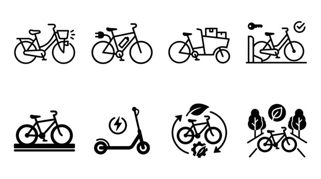 Bicycle and electric scooter transportation icon set with two wheeler electric transport transportation mobility