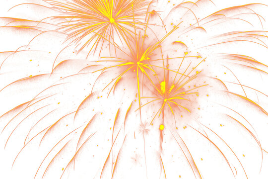 Abstract orange and yellow firework explosions design element with transparent overlay effect for festive celebrations.