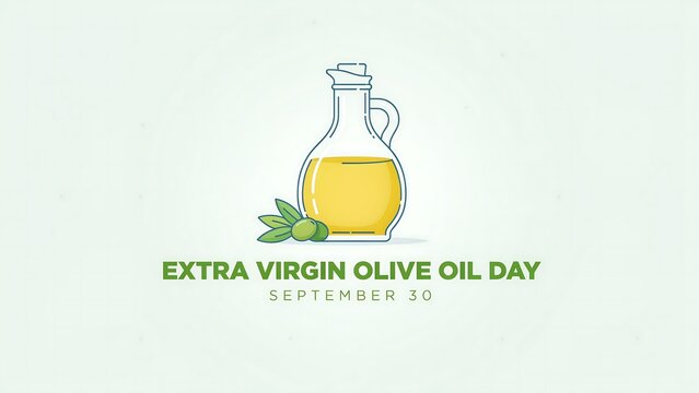 Extra virgin olive oil day festive graphic with bottle and olives celebration illustration ingredient culinary