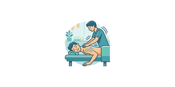 Professional therapist performing a back massage on a client in a clinic.