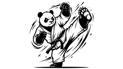 Obraz premium Karate panda bear performing high kick martial arts.