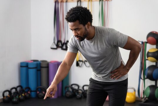 African american man providing personal training in a modern gym setting
