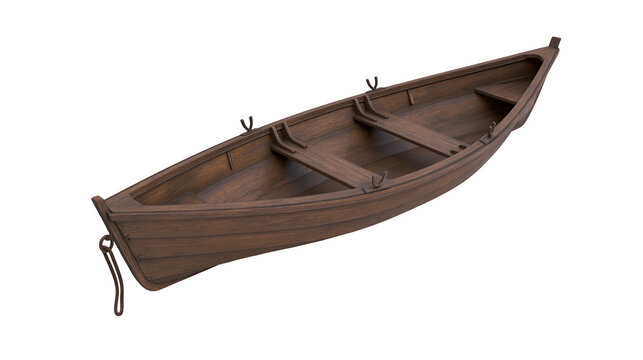 Wooden rowboat with seats and oarlocks