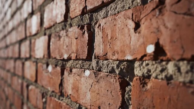 A weathered red brick wall shows deep texture and age