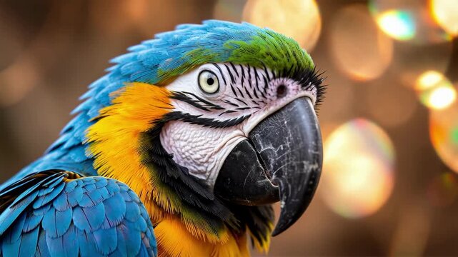Vibrant Macaw Portrait With Soft Bokeh Background.