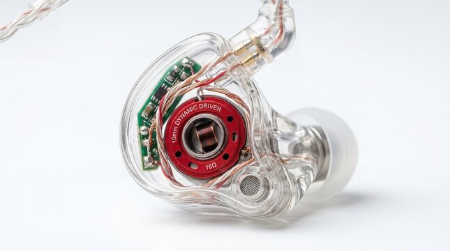 Transparent In-Ear Monitor Earphone with Visible Dynamic Driver and Internal Components