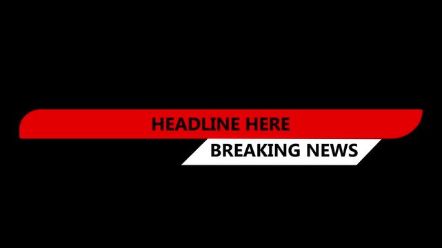 Breaking News Lower Third Banner Template with Red and White Modern Broadcast TV News Headline Graphic on Black Background