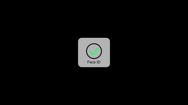 Face id Unlock icon animation on alpha channel dark background. facial recognition biometric security authentication mobile phone