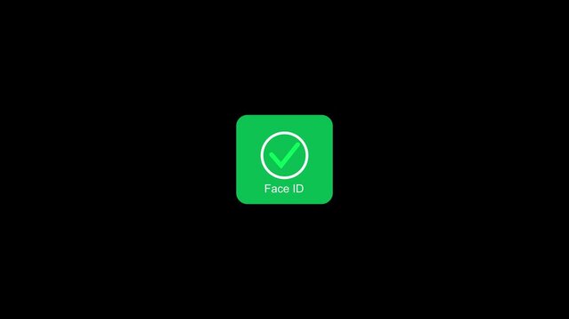 Face id Unlock icon animation on alpha channel dark background. facial recognition biometric security authentication mobile phone