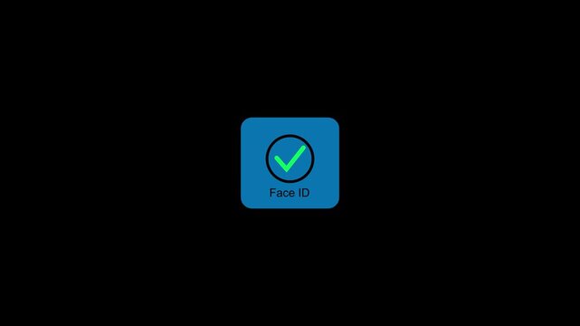 Face id Unlock icon animation on alpha channel dark background. facial recognition biometric security authentication mobile phone