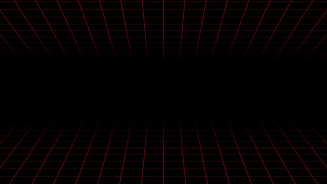 Set of 6 Retro 80s Background Animation Loops Featuring Blue Neon Grids and Lines. 3D grid looping animation on black background. Abstract Futuristic motion background.