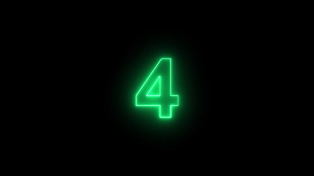 Glowing Green Neon Number 4 Countdown on Black Background, Futuristic Digital Numeric Display, Luminous Countdown Timer, Modern HUD Interface, Motion Graphics Design