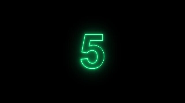 Glowing Green Neon Number 5 Countdown on Black Background, Futuristic Digital Numeric Display, Luminous Countdown Timer, Modern HUD Interface, Motion Graphics Design