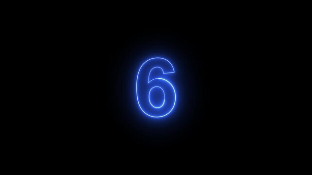 Glowing Green Neon Number 6 Countdown on Black Background, Futuristic Digital Numeric Display, Luminous Countdown Timer, Modern HUD Interface, Motion Graphics Design