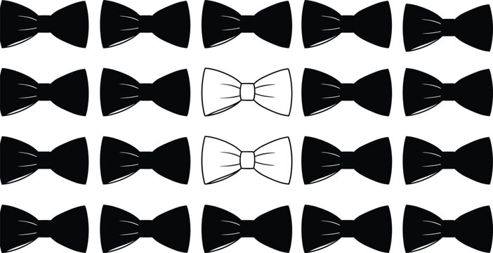 Bow tie silhouette vector set, classic formal bowtie styles, black and outline neckwear designs, elegant fashion accessory collection