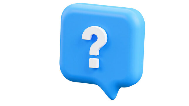 Blue speech bubble with white question mark