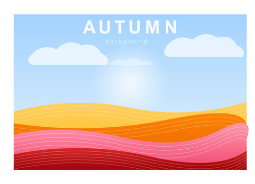 Autumn landscape background with abstract rolling wavy hills sky and clouds for fall season nature countryside design