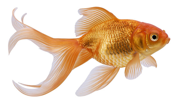 Orange fantail goldfish swimming, detailed scales and fins