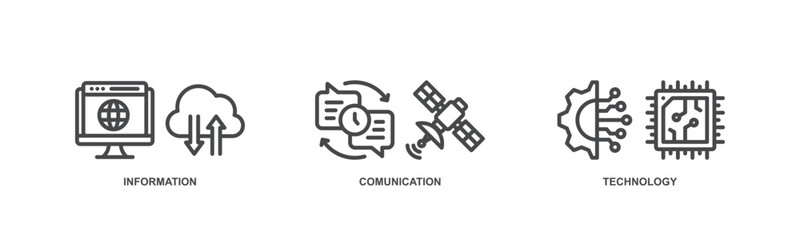 Obraz premium ICT banner concept icon illustration for information and communications technology.