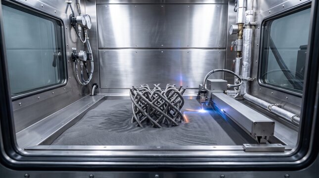 Advanced Laser Powder Bed Fusion Metal 3D Printing System Manufacturing Complex Lattice Structure in Industrial Chamber