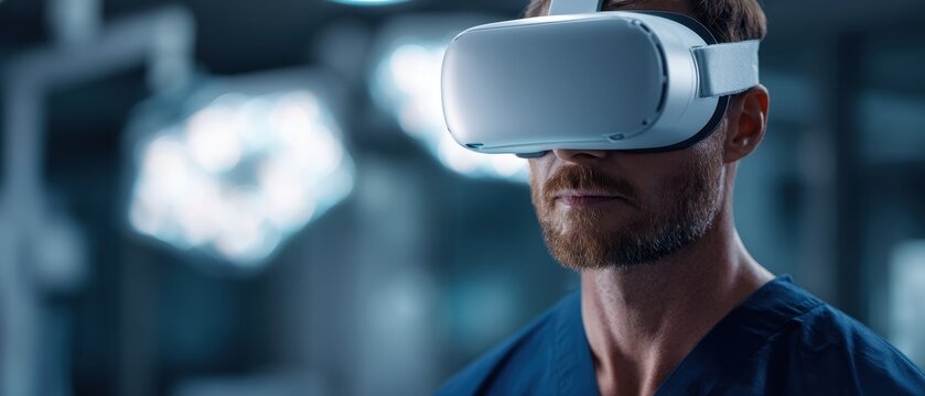 Man wearing a VR headset immerses himself in virtual real estate ROI analysis and advanced financial simulations.