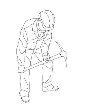 Coalmine worker line drawing vector,linear human work coalmine image,coalmine worker outline vector, miner worker line stcok illustration 