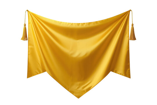 Draped golden fabric banner with corner tassels