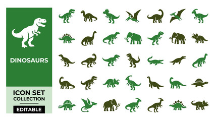 Green dinosaur and prehistoric animal silhouette icon set © Lunar Studio