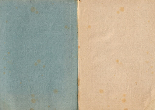 empty textured book pattern background design for craft projects - Abstract old aged vintage retro beige blue handmade paper cardboard craft paper texture with center fold and recycled inclusions