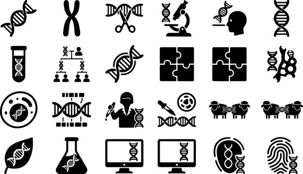 Medical and genetic research icons set