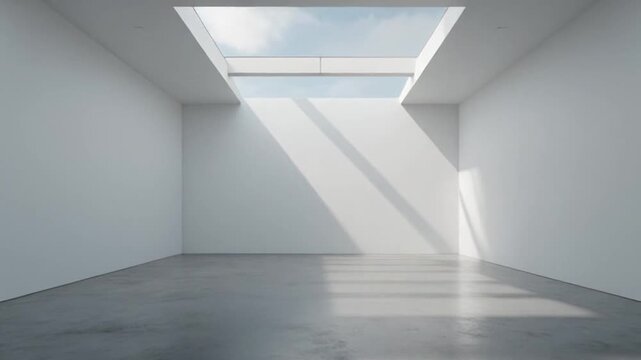 Contemporary Art Gallery with Moving Skylight Shadows, Minimal Architectural Background Video