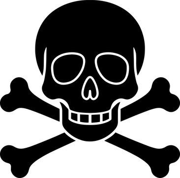A minimalist black skull and crossbones icon isolated on a white background perfect for a spooky halloween design project