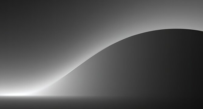 Abstract grayscale gradient with a luminous curve rising from dark background